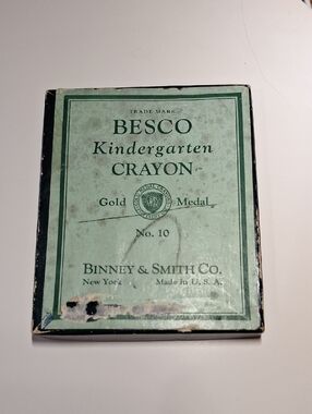 Antique Kindergarten Crayon Box With Crayons